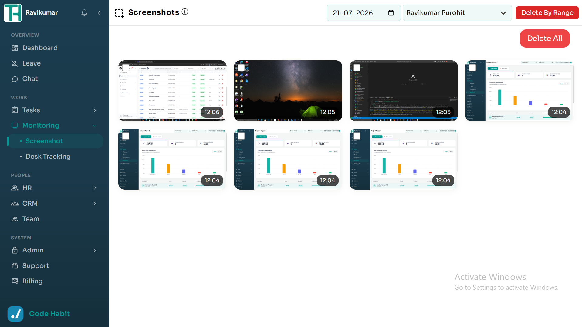 TrackHabit desktop screenshots monitoring overview