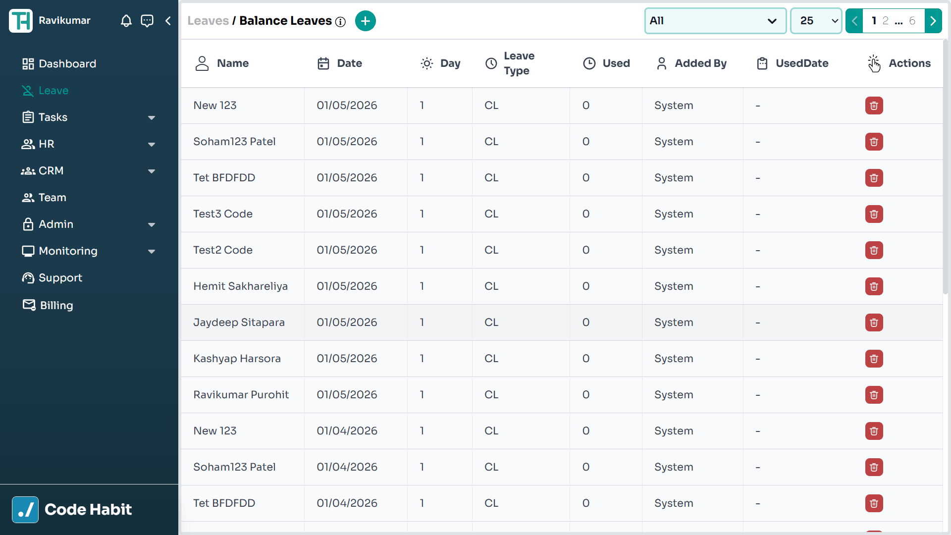 TrackHabit leave balance summary