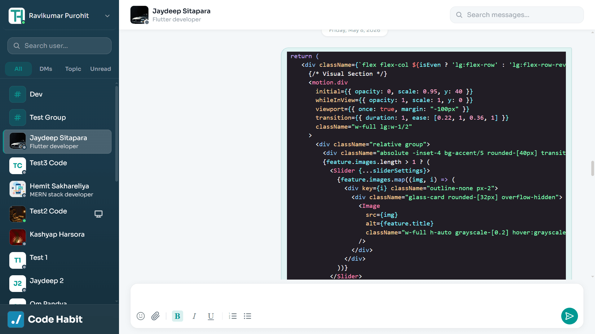 TrackHabit real-time chat interface