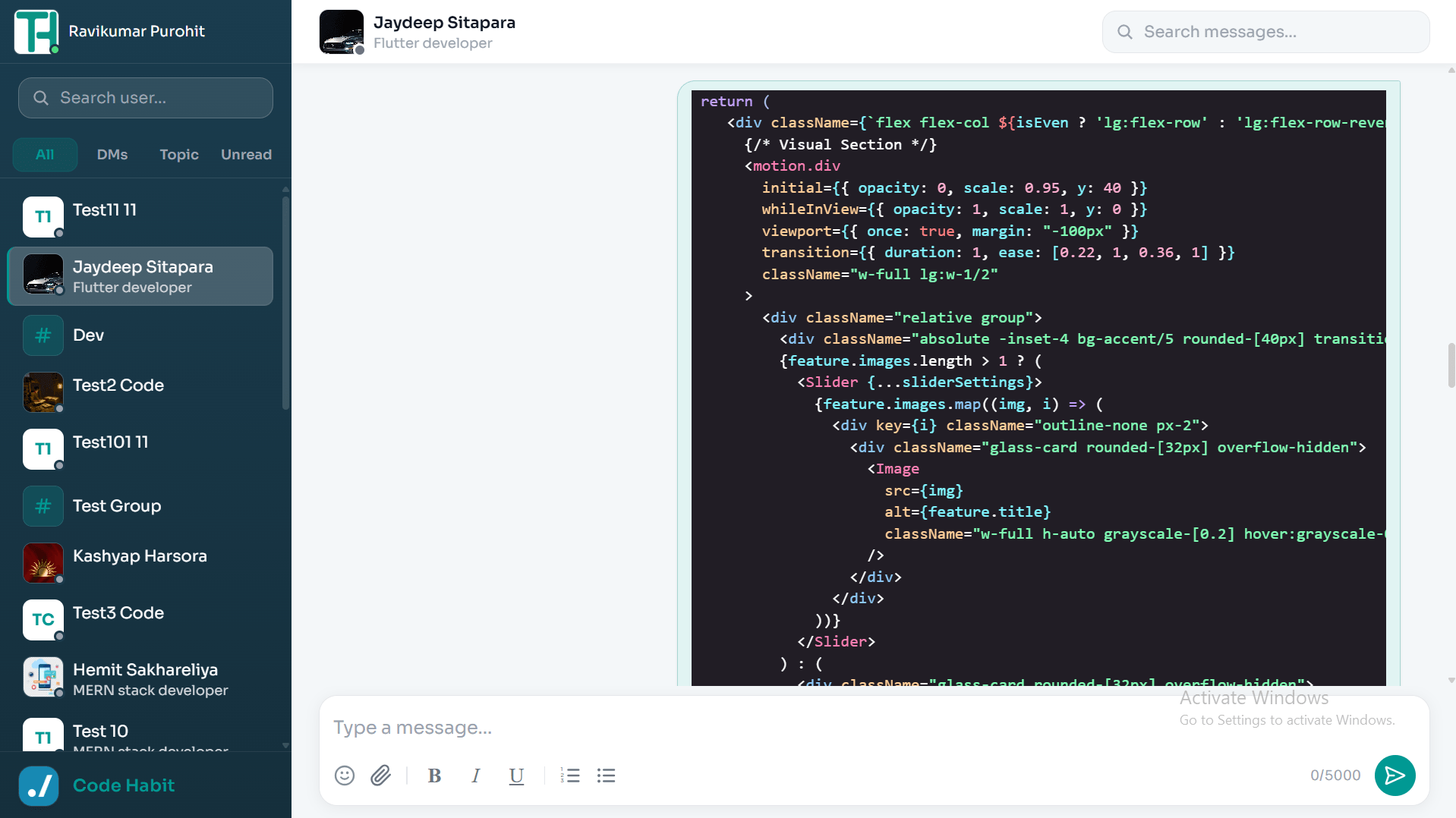 TrackHabit real-time chat interface