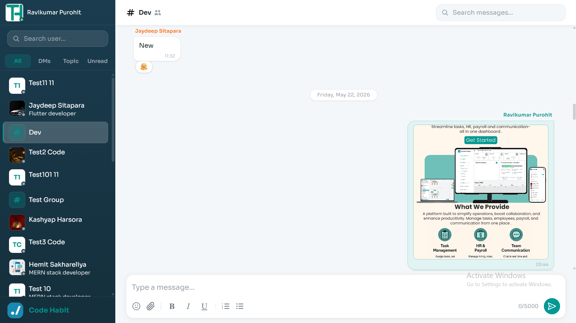TrackHabit group chat conversation view