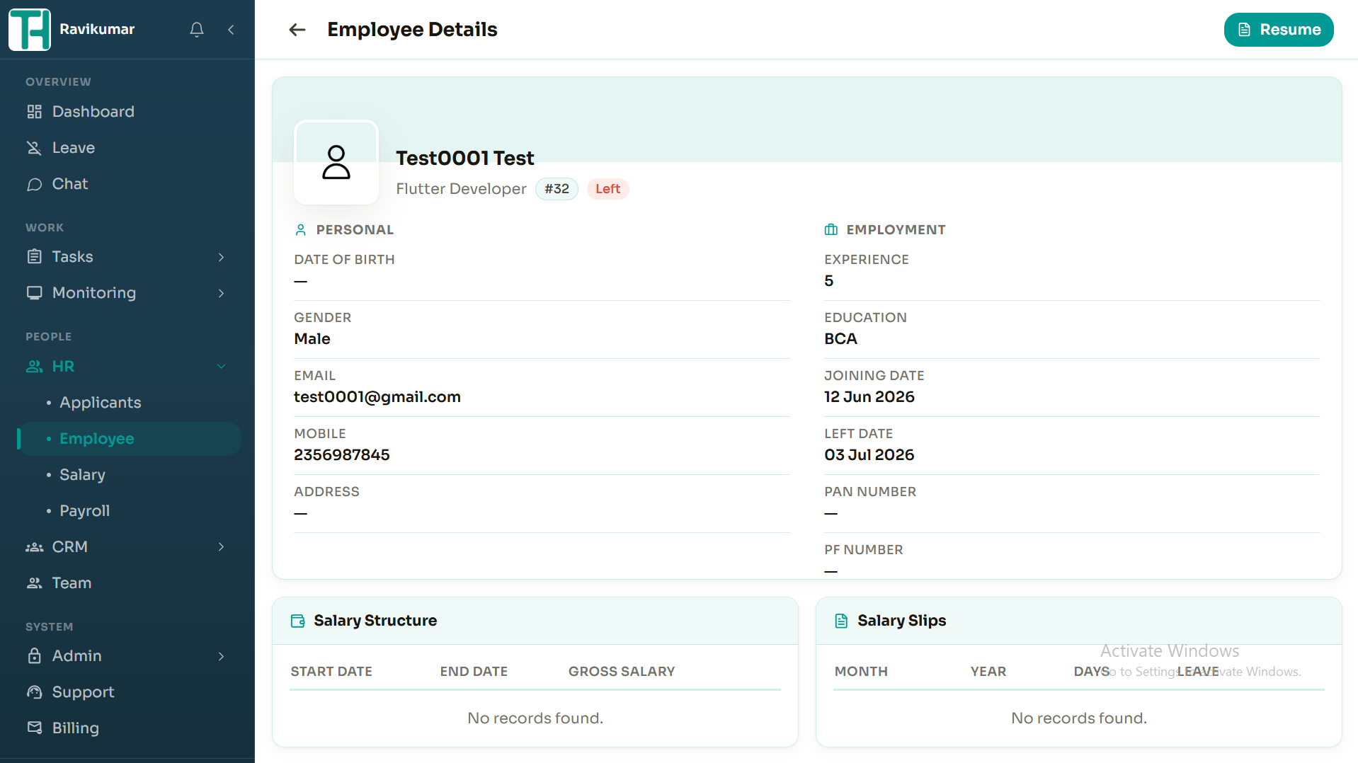 TrackHabit employee details and records