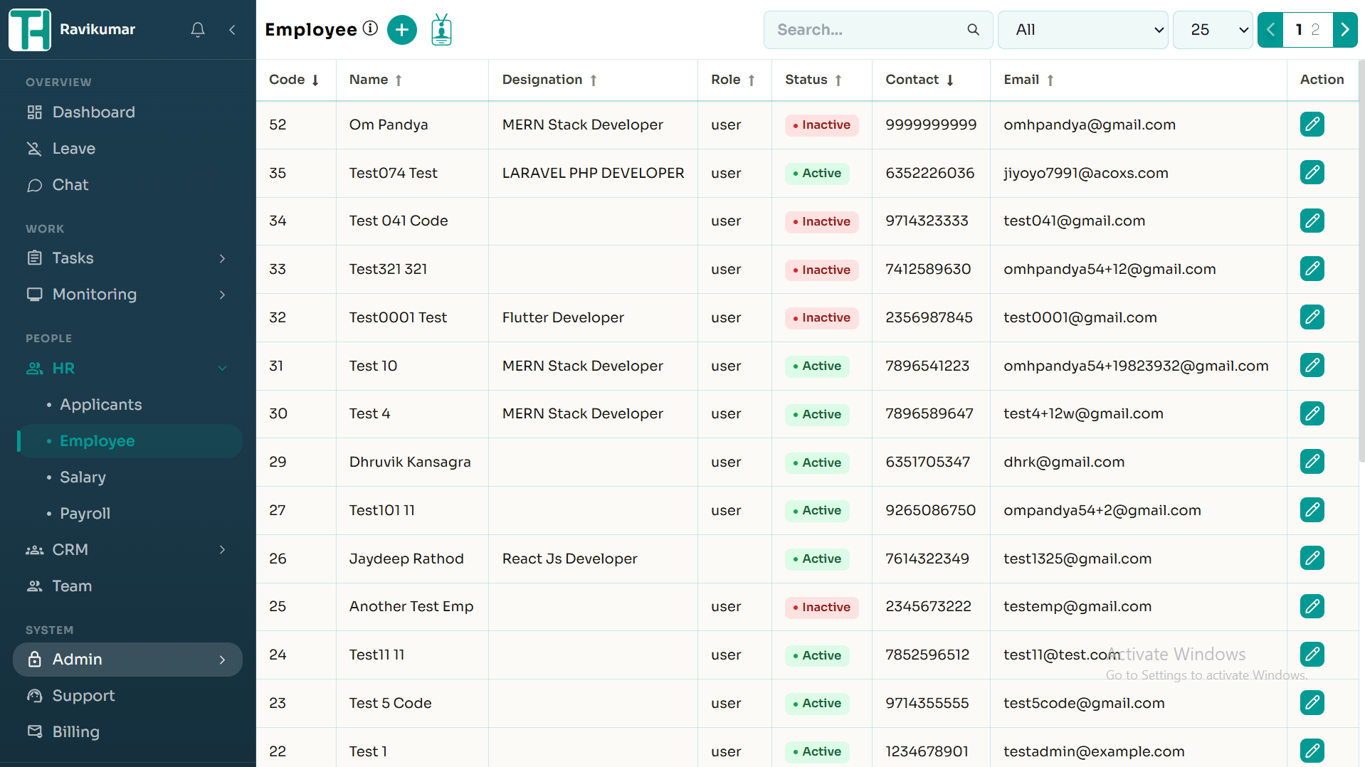 TrackHabit employee list and profiles