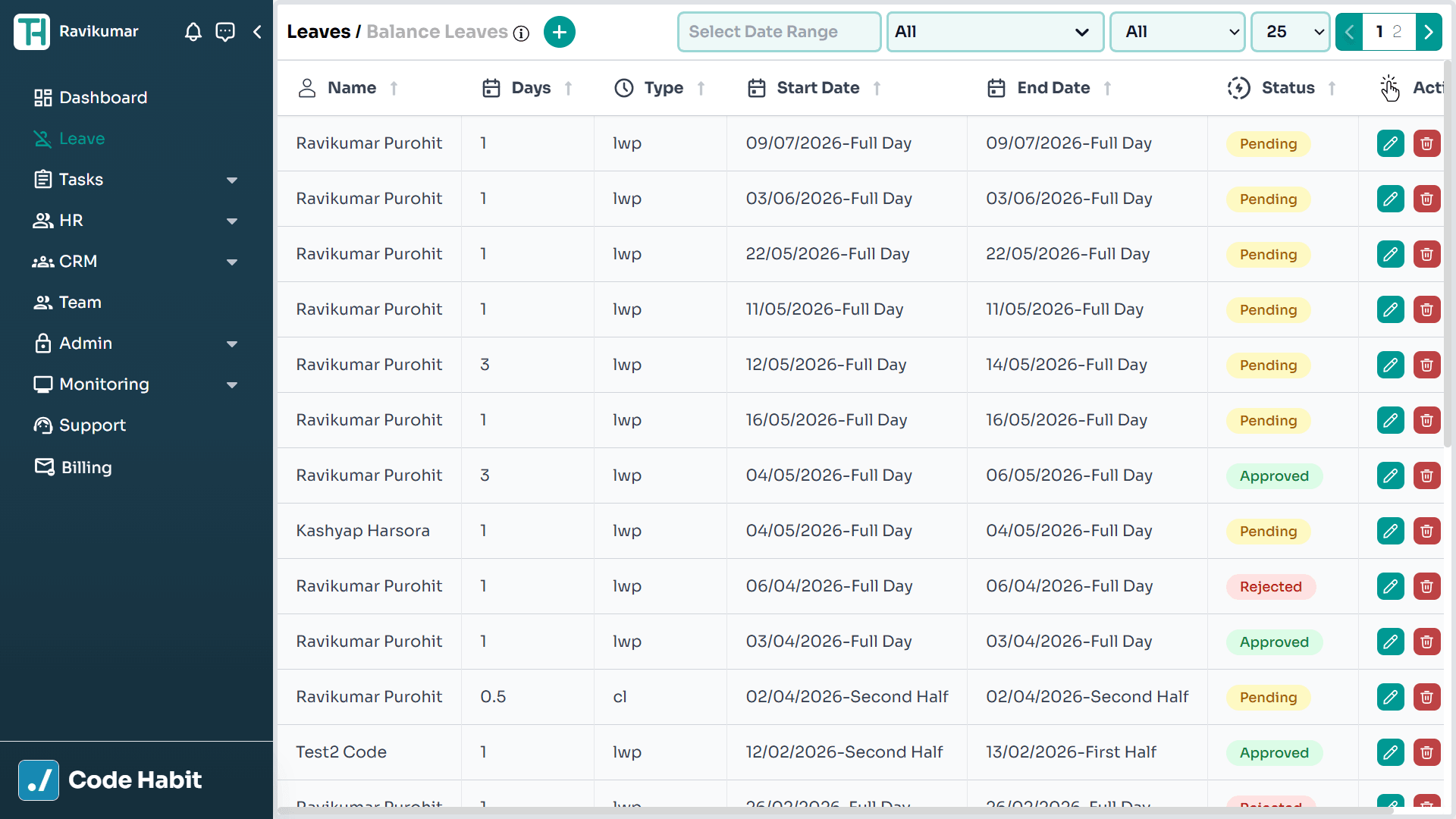 TrackHabit leave management overview