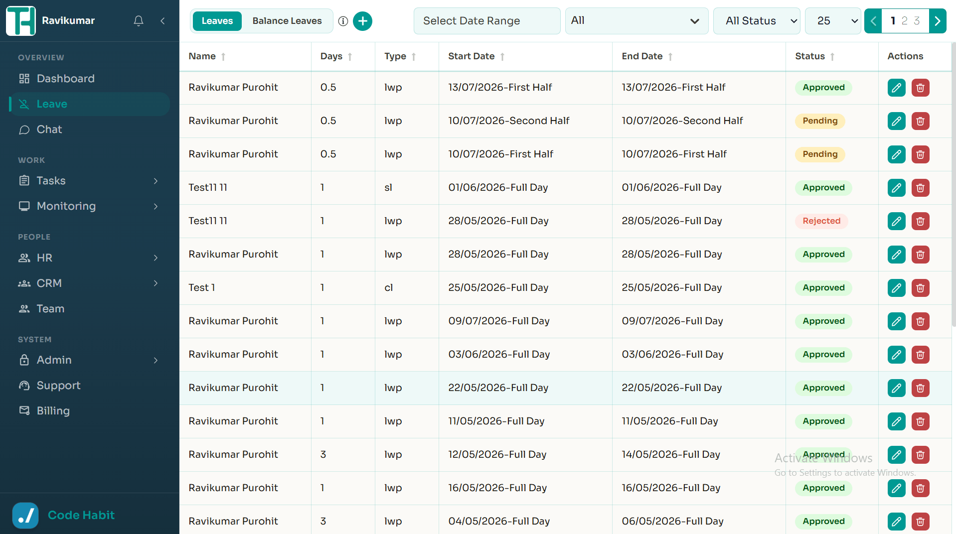 TrackHabit leave management overview