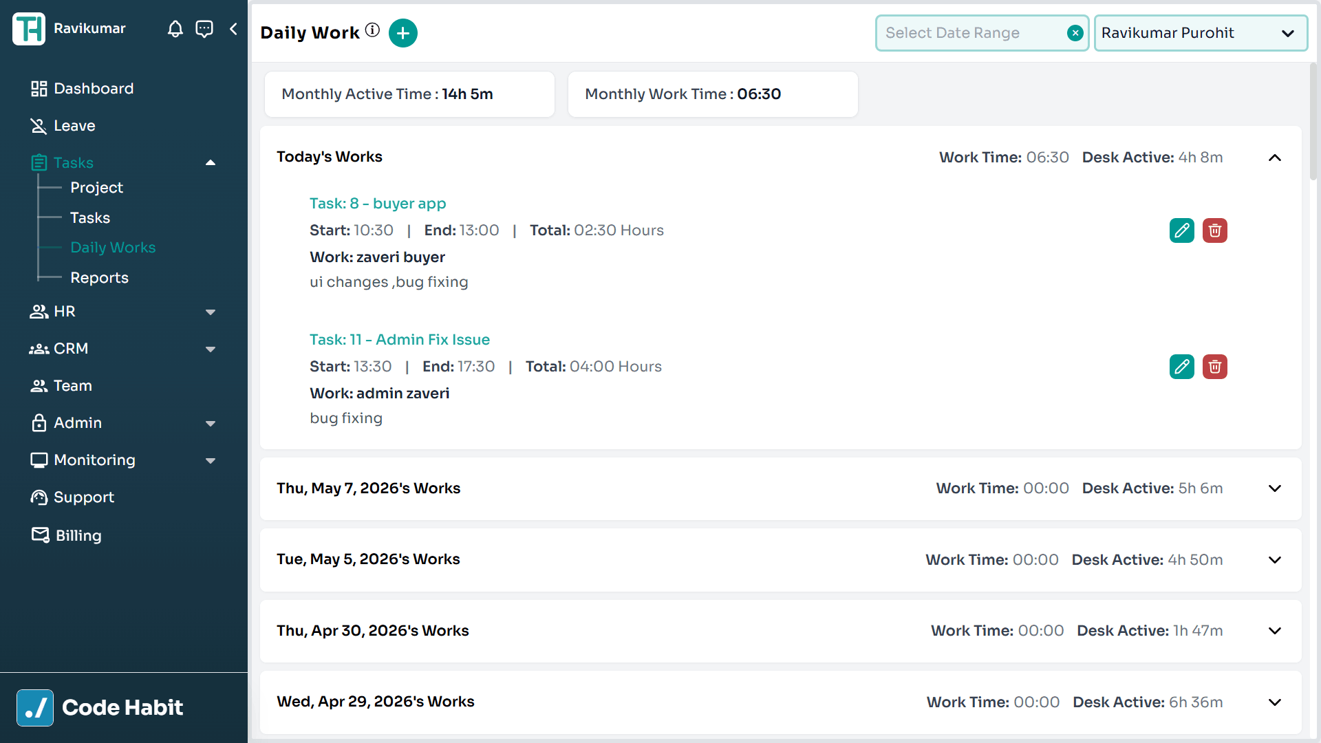 TrackHabit daily work