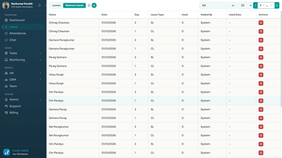 TrackHabit leave balance summary