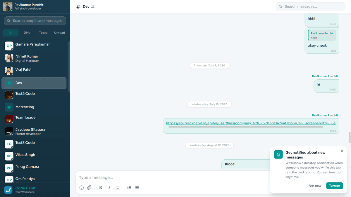 TrackHabit real-time chat interface