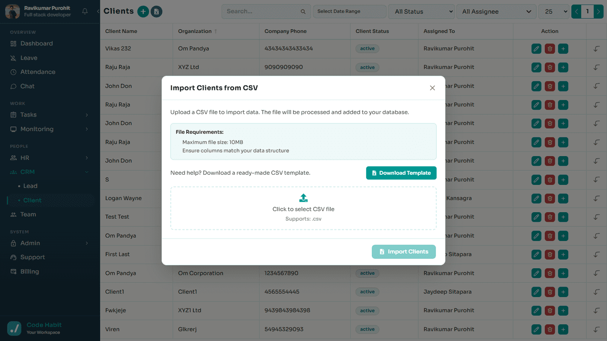 TrackHabit import leads and clients from Excel