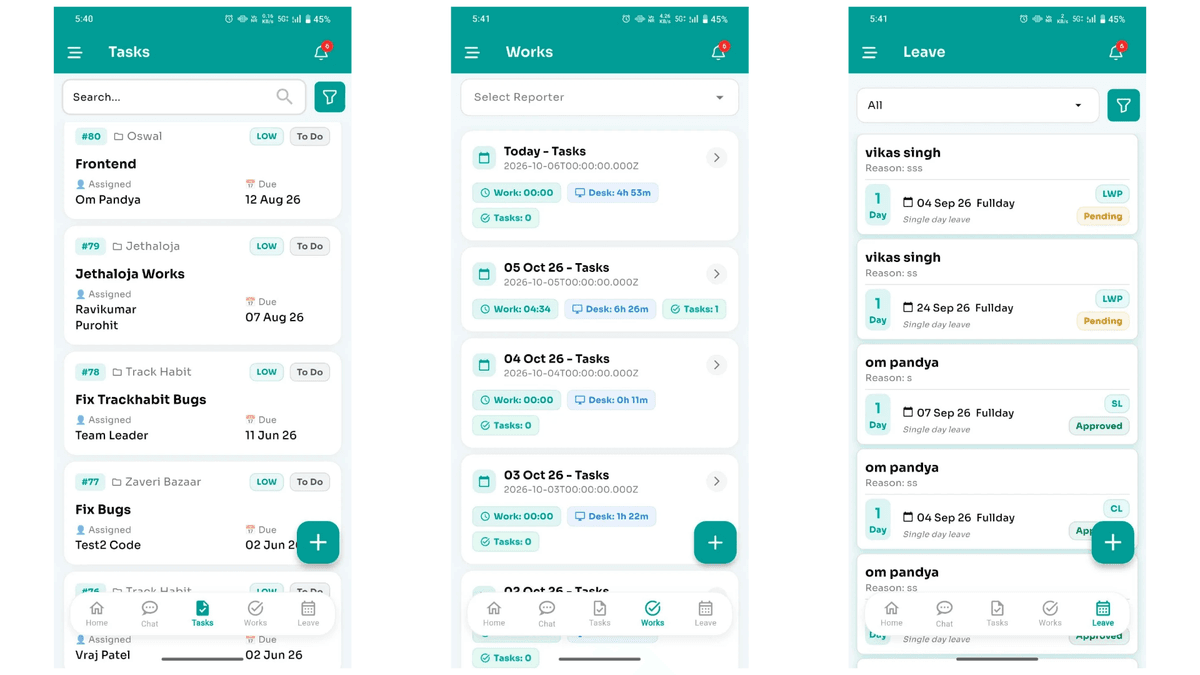 TrackHabit mobile app task management screen