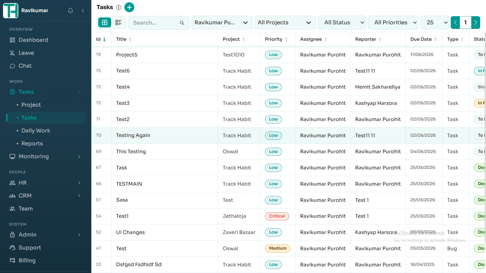 Task management list view